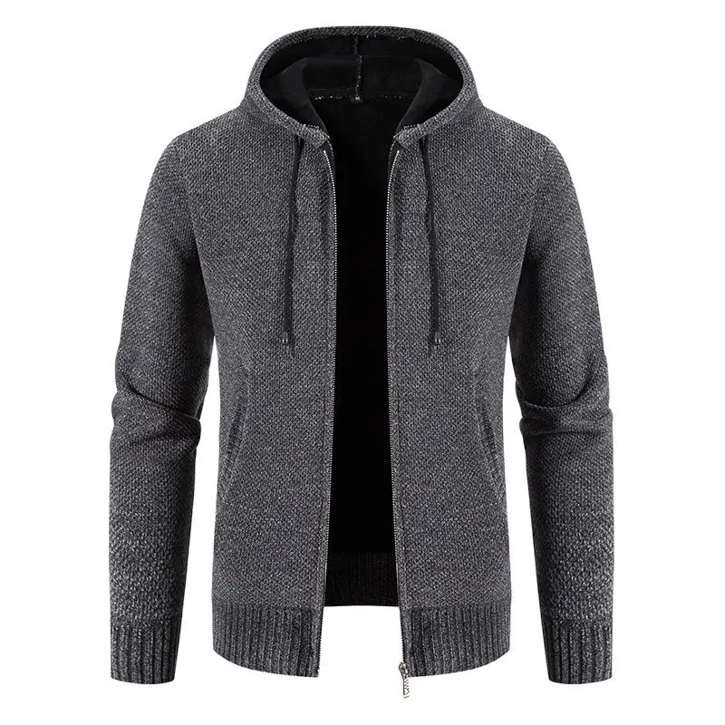 

Winter Hooded Cardigan Men Zipper Sweatercoat Thick Warm Solid Knitted Sweater Cardigan Coat Men Hooded Causal Knit Outerwear