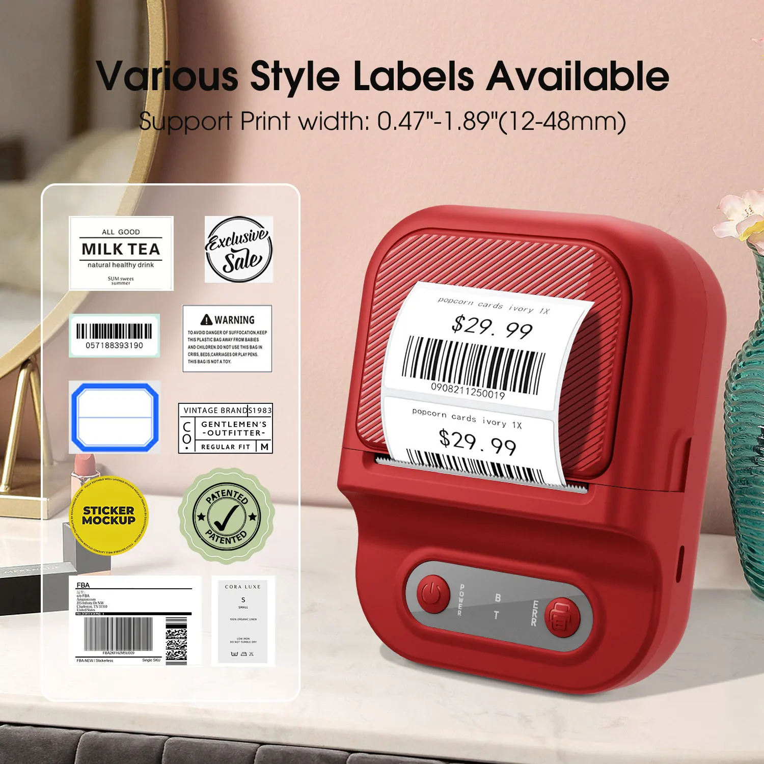 

Bluetooth Portable Thermal Label Printer, Wireless Mini Barcode Ideal for Office Use, Retail, Shipping, Home Food Storage