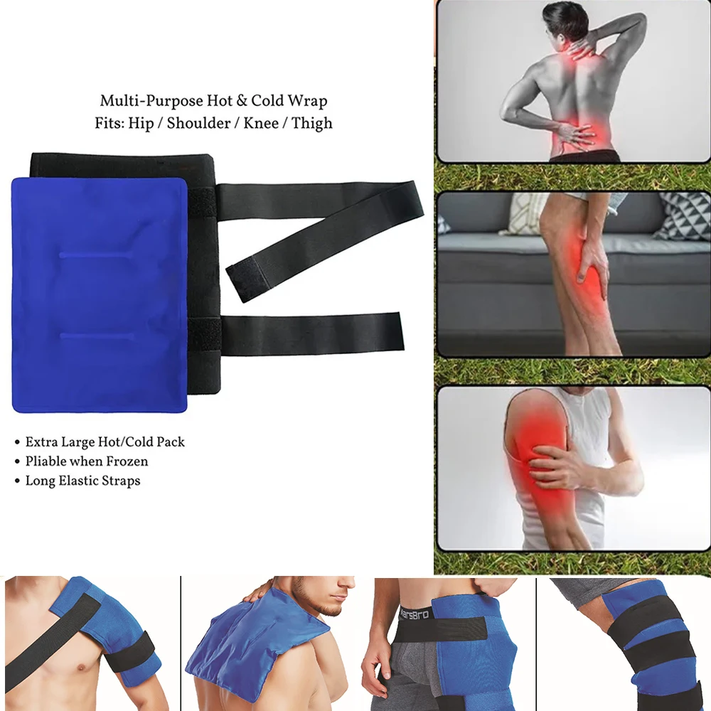 Flexible Gel Ice Pack & Wrap with Straps Hot Cold Therapy Pain Relief, for Shoulder Cuff Back Hip Knee Splint Injuries Reusable