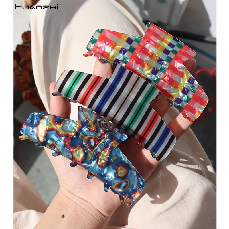 Colorful Striped Lattice Alien Graffiti Gripper Rectangle Hairpin Hair Claw for Women Girl Jewelry Autumn Winter Accessories NEW