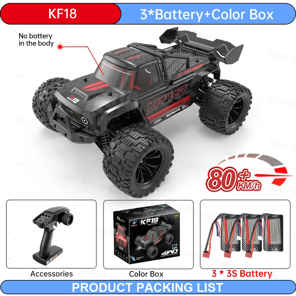 Teeggi KF18 80 km/h Hochgeschwindigkeits-RC-Auto im Maßstab 1:1, 4WD, 3S mAh, bürstenloser Motor, professionelles ferngesteuertes Offroad-RC-Auto, Monstertruck für Jungen