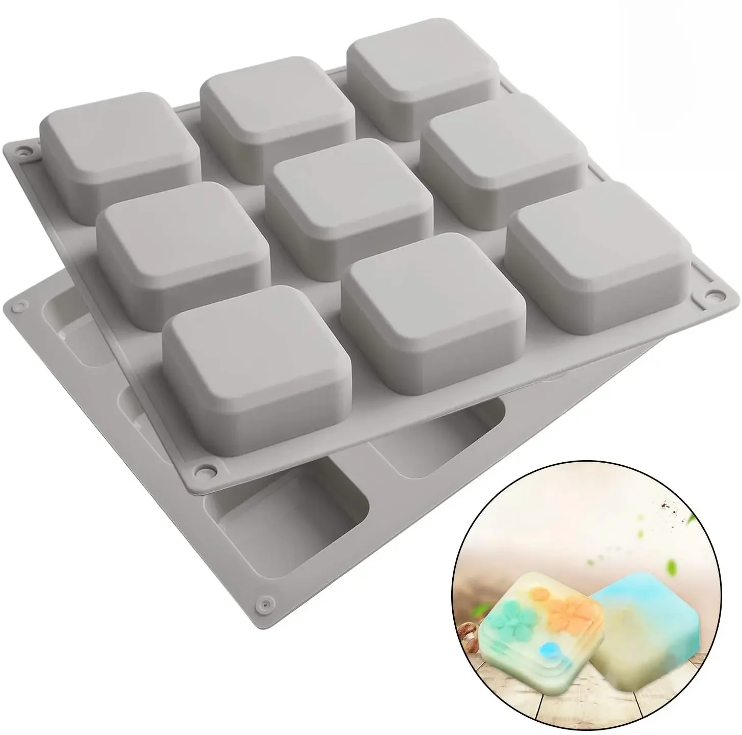 Formy silikonowe do mydła forma żywiczna 9 ubytków kwadratowych DIY Handmade forma do pieczenia ciasto Pan do lodów Pdding Muffin bochenek Brownie — zdjęcie 2