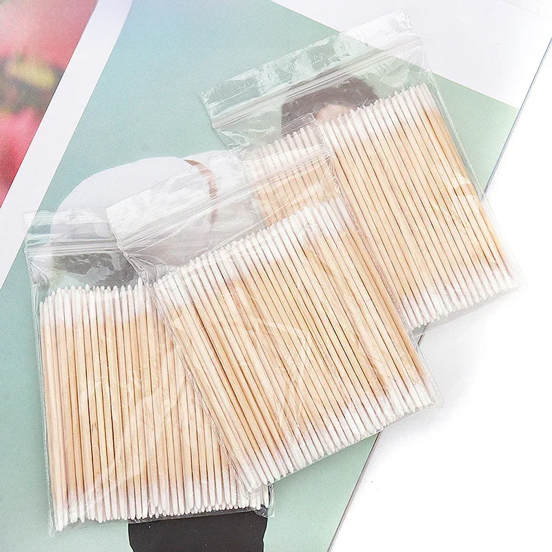 100/300 sztuk jednorazowe podwójne waciki do czyszczenia uszu patyczki drewniane przedłużanie rzęs klej Remover Microbrush narzędzia do makijażu — zdjęcie 2