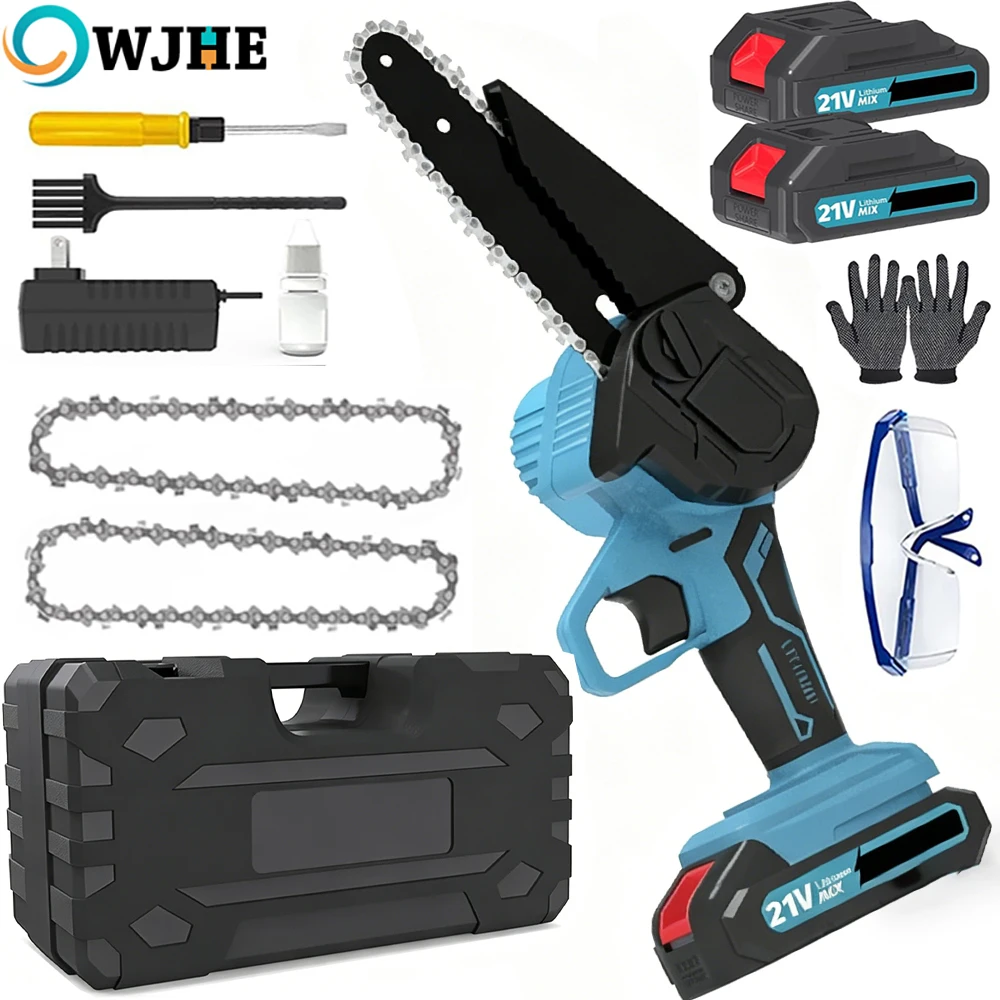 Mini tronçonneuse OWJHE 6 pouces avec 2 batteries 21V, petite tronçonneuse électrique puissante et portable avec graisseur automatique pour une élagage facile