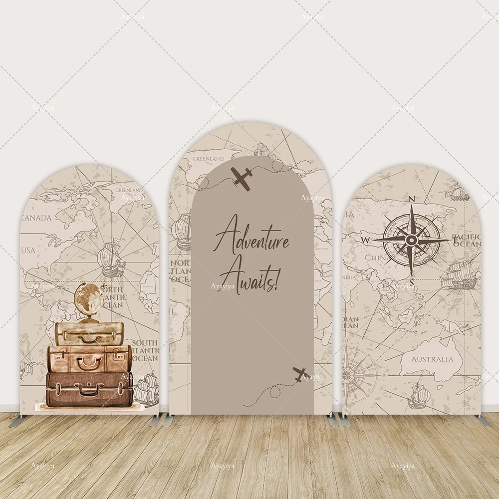 

Adventure Awaits Party Supplies World Map Travel Themed Arch Backdrop Cover Wall Let The Adventure Begin Baby Shower Banner