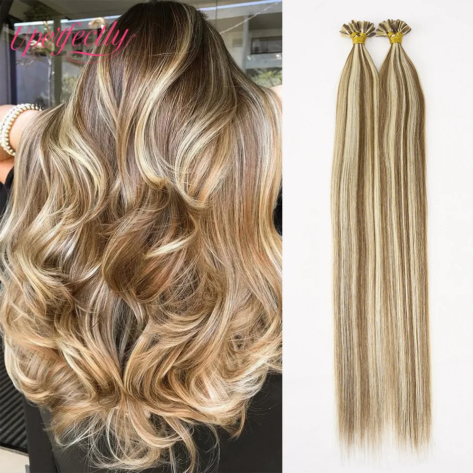 

23-цветные необработанные кератиновые наращивания волос, 100% европейские человеческие волосы Remy, двойные нарисованные U-образные кончики, наращивание человеческих волос