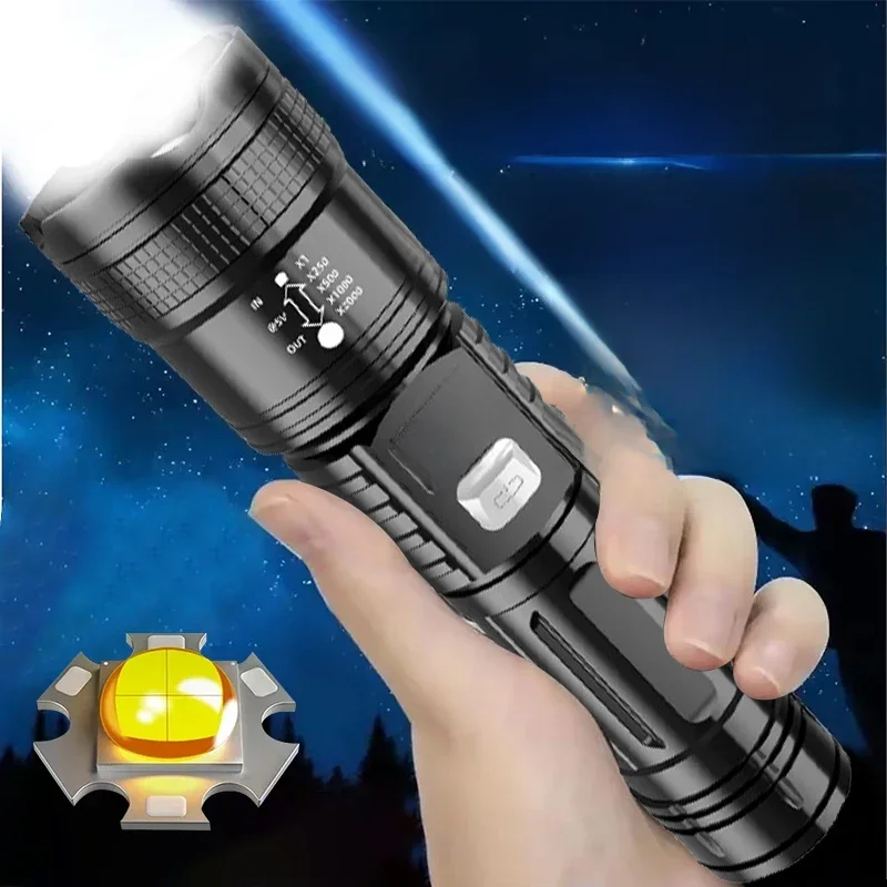 High Power  LED Flashlights Built-in battery USB Rechargeable Strong Hand Light Multifunctional Torch Lamp For Emergency Camping