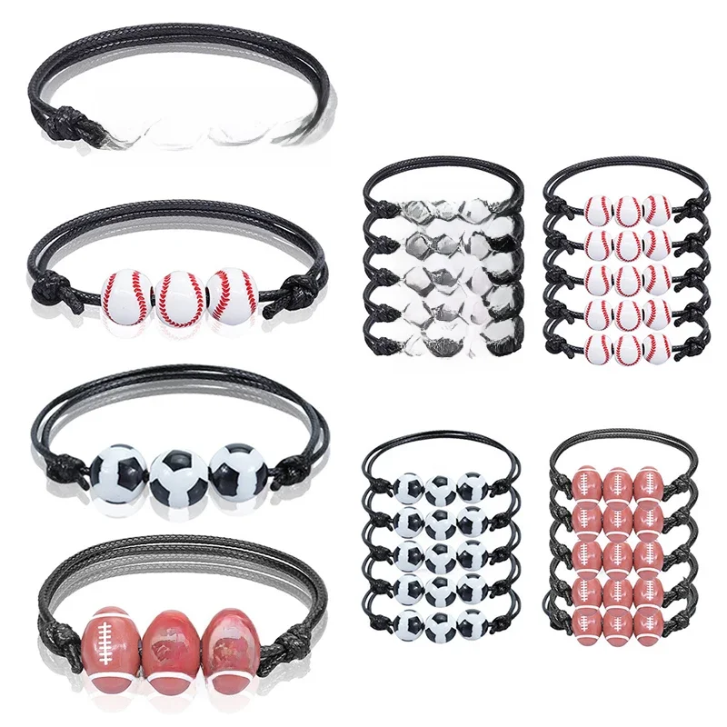 5/10 pièces Football Baseball basket-ball perles charme réglable Bracelets pour sport thème fête d'anniversaire faveurs Pinata remplisseurs