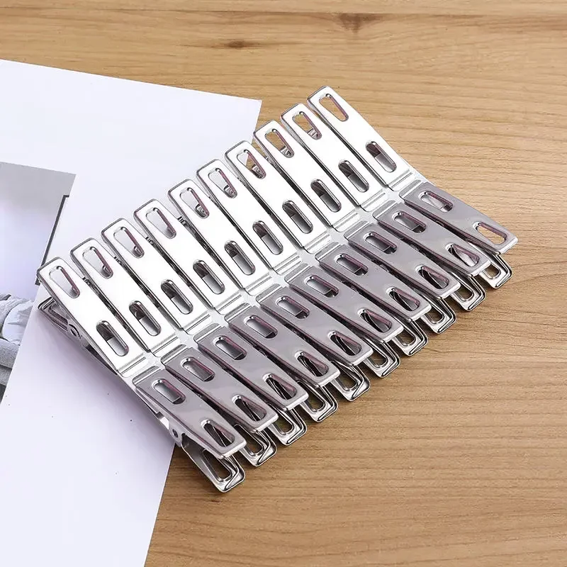 Pinces à linge à bouche plate en acier inoxydable, pinces à reliure, cintre de séchage, ensemble de clips en métal, pinces à vêtements en métal pour chaussettes à vêtements, 20 pièces