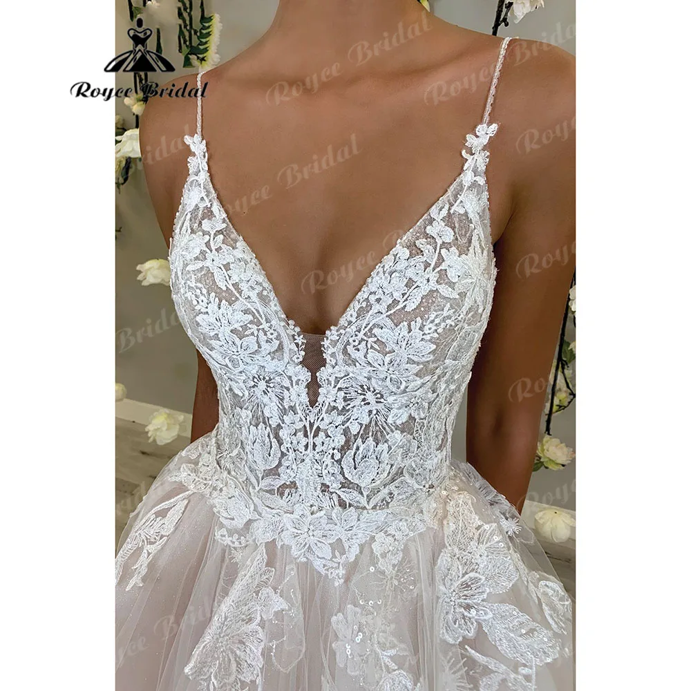 Robe Mariee Sexy Boho Glitter Lace Beach V neck Wedding Dress for Women 2025 Spaghetti Straps Bridal Gown Customized Open Back