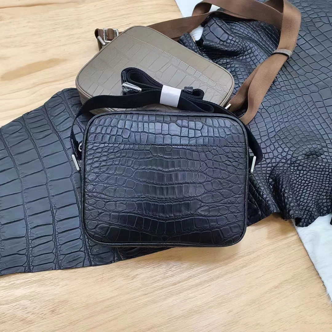 2023 new fashion small size cross body shoulder man bag crocodile skin alligator leather matt black grey brown color