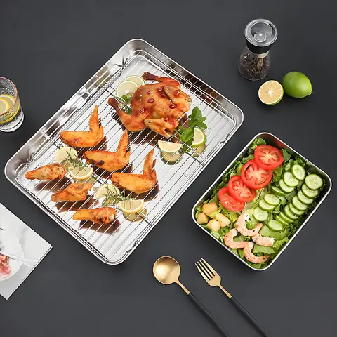 Bandeja para hornear de acero inoxidable 430, duradera y resistente a la corrosión para hornear en casa y uso profesional