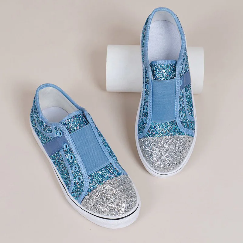 Women Vulcanize Shoes Sneakers Bling Shoes Girl Glitter Sneakers Casual Female Casual Women Shoe Lowtop Color Contrast Sequins