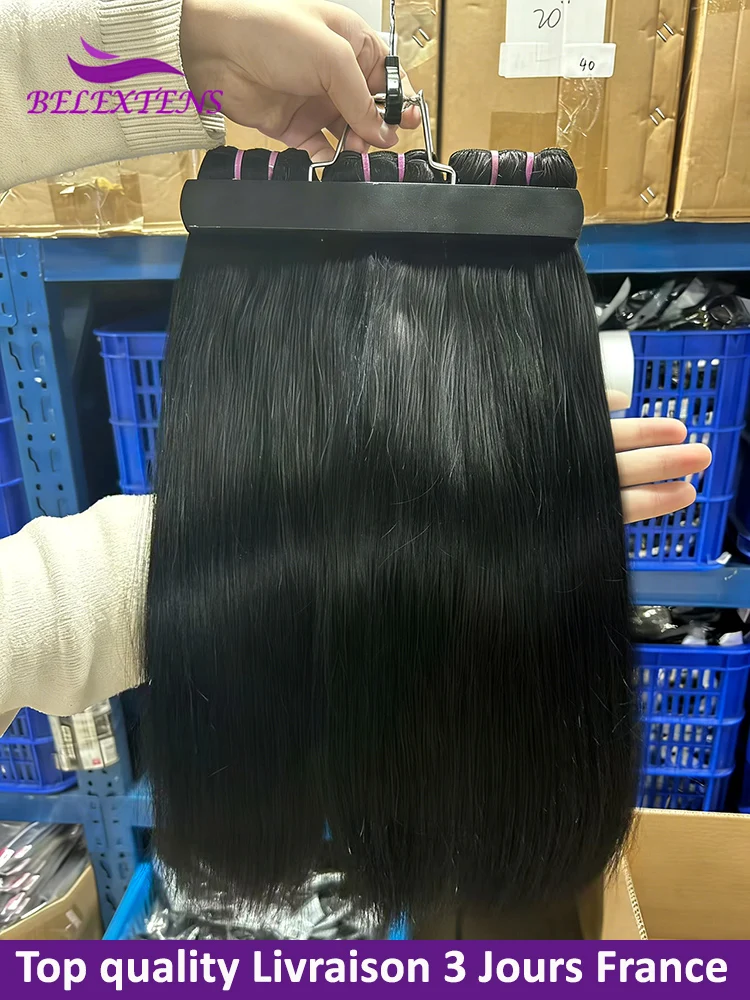 16A Super Double Drawn Tissage Cheveux Humains Lisses Vierge Non Traitée, Qualité Supérieure Extension Cheveux 100% Cheveux Naturels, Pleine et Douce Tissure Livraison 3 Jours France