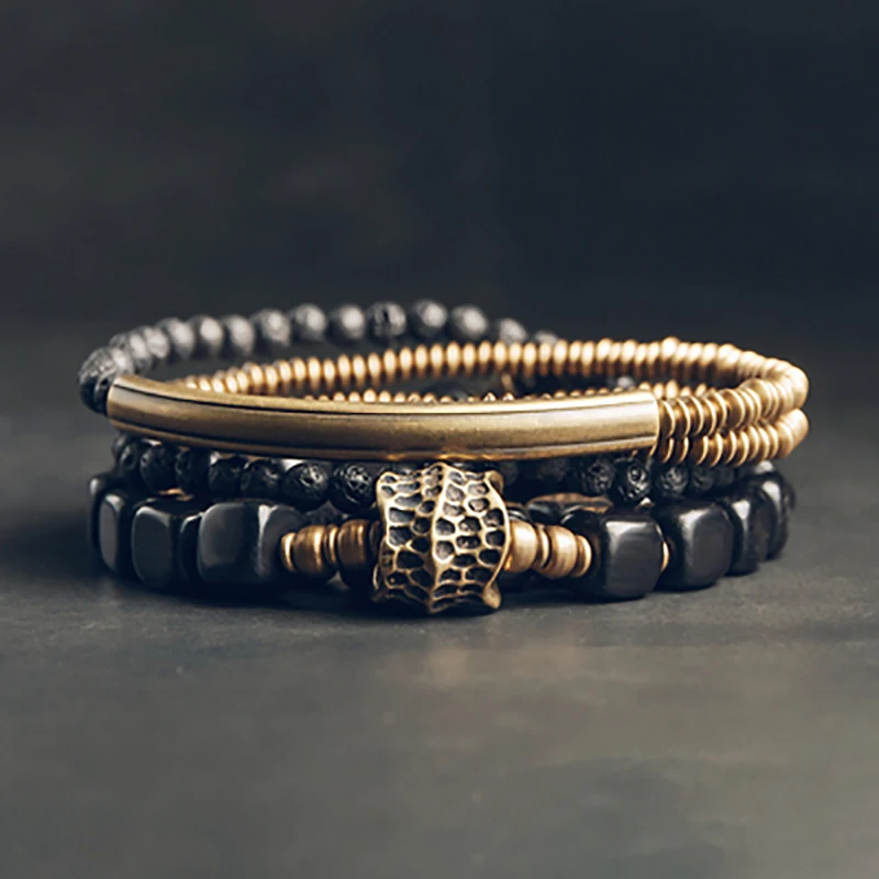 Set Ebony Brass Two Tone Rustic Hand Forged Bracelet Oxidized Hammered Charm Jewelry Individual Wrist Accessory Unisex