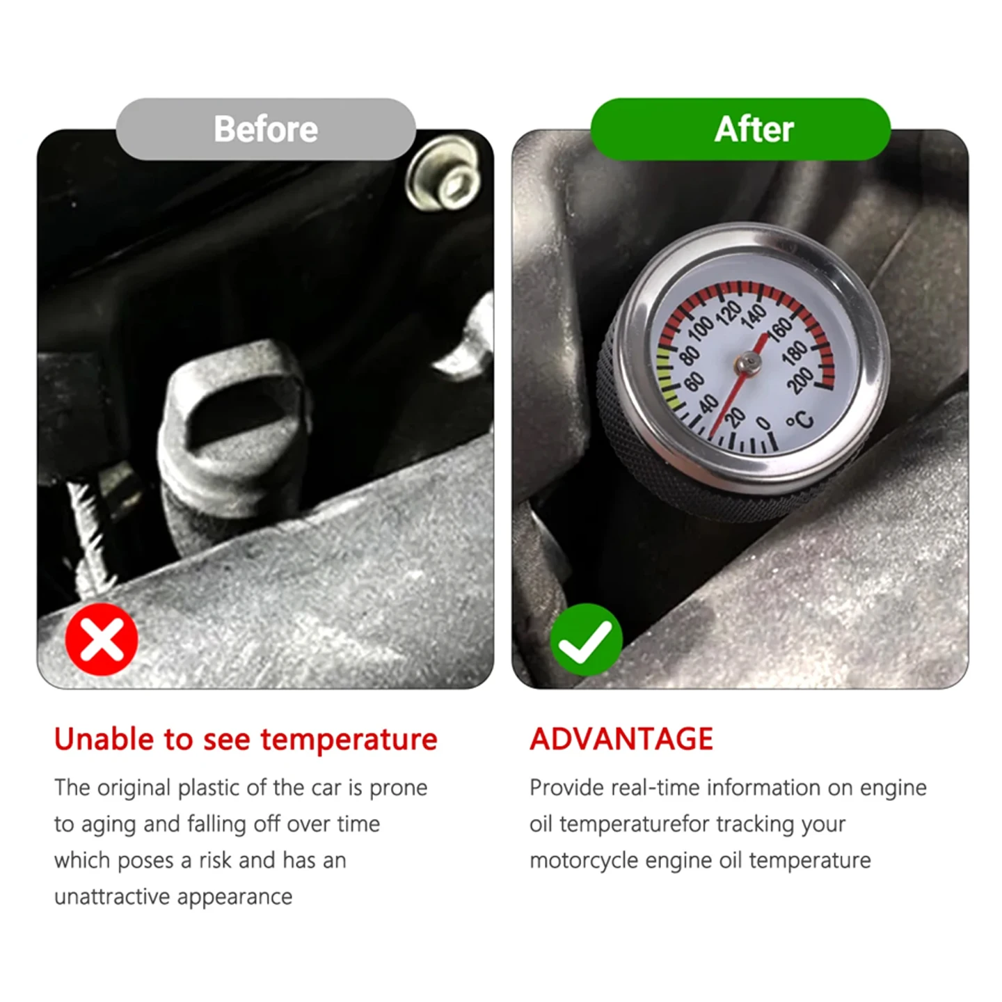 M20x1,5/M20x2,5/M30x1,5 Motorrad-Tankdeckel mit Öltemperaturanzeige 0-200 ℃ Messgerät für Zeiger – Detail 2