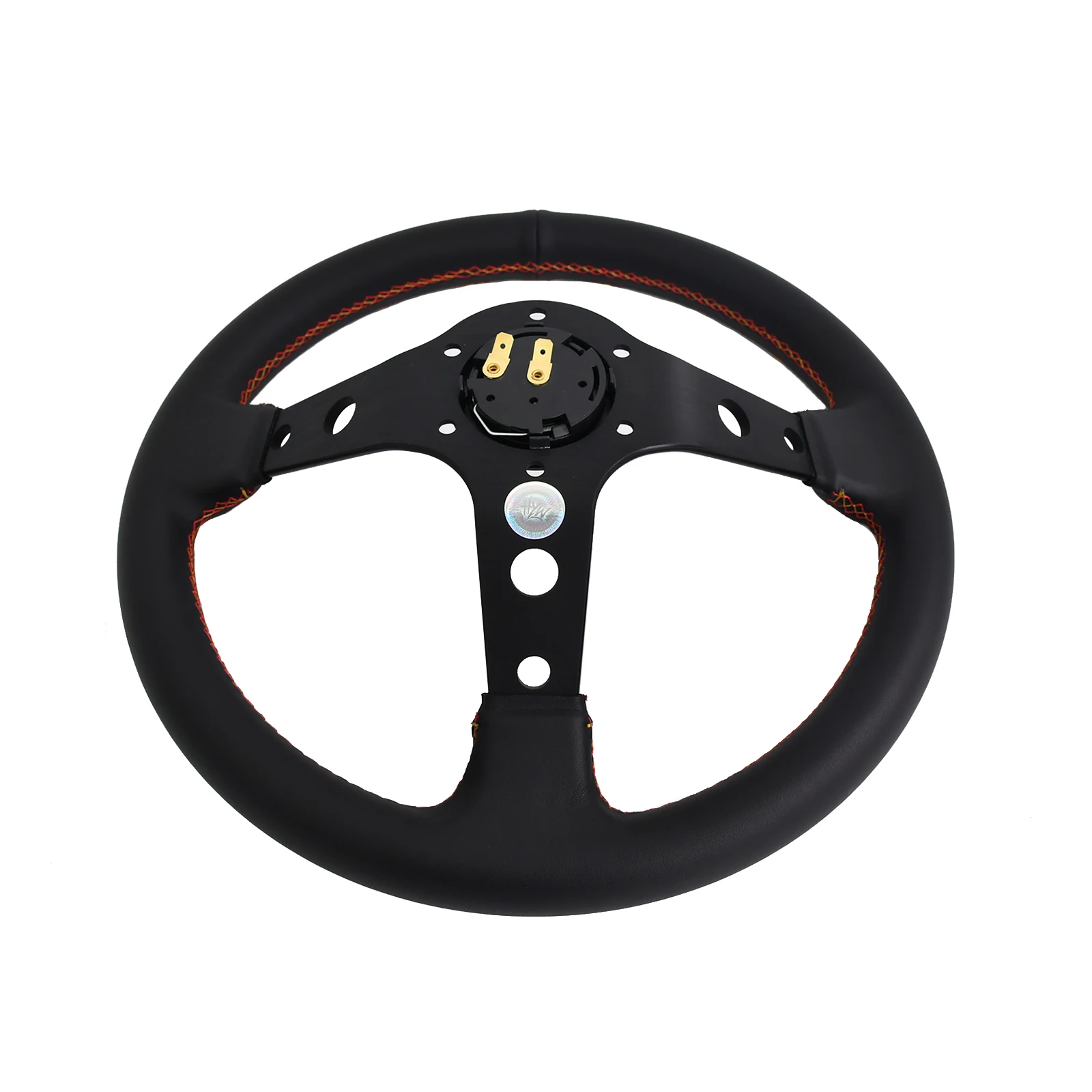 HYW Limited Samurai Ninja Steering Wheel Gold Embroidery Kunai Shuriken 3 Spoke Black & Red Stitching JDM Drift Steering Wheel