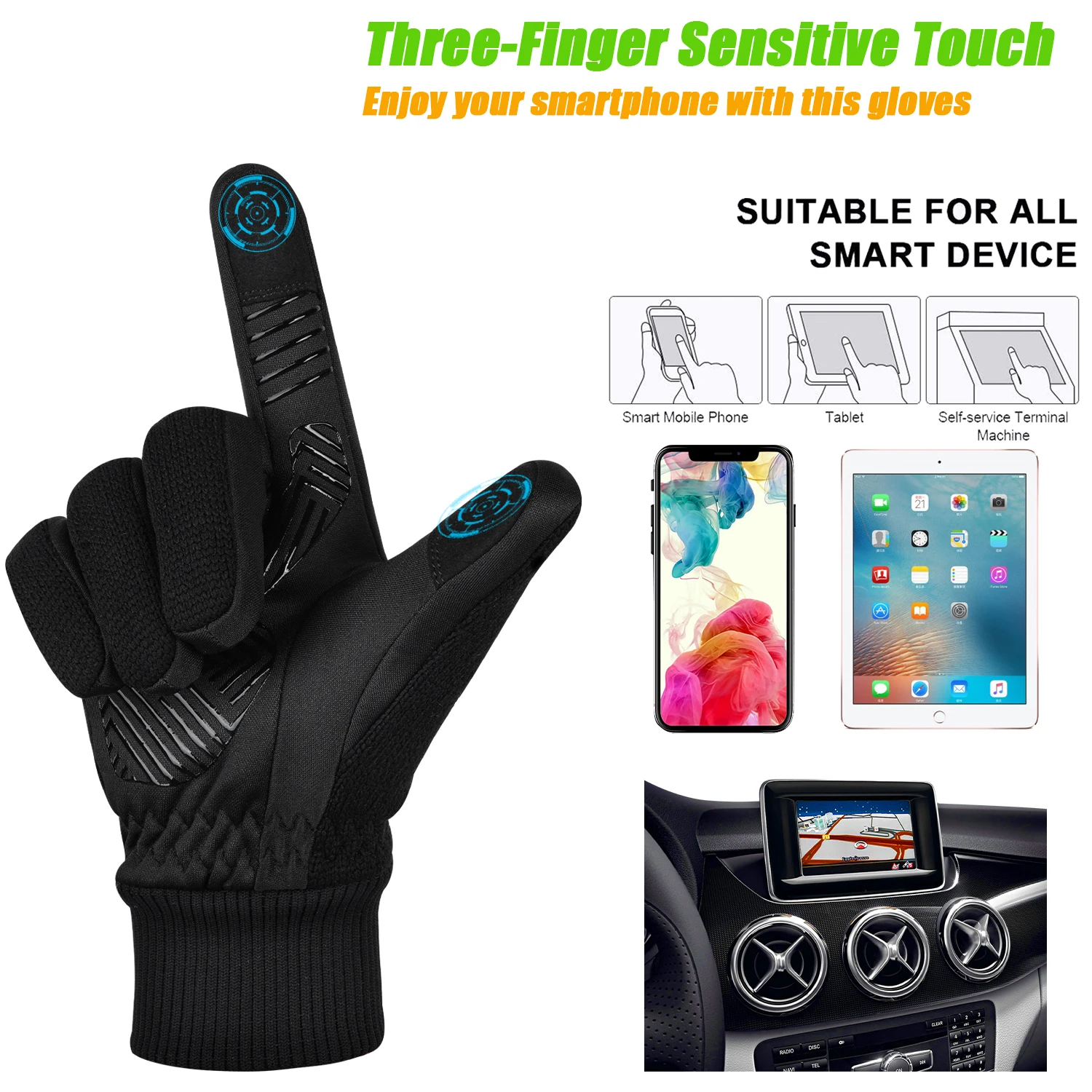 Mordook-luvas térmicas para homens e mulheres, anti-derrapante, quente, térmica, touchscreen, para bicicleta, ciclismo, 3m,-10 c, inverno