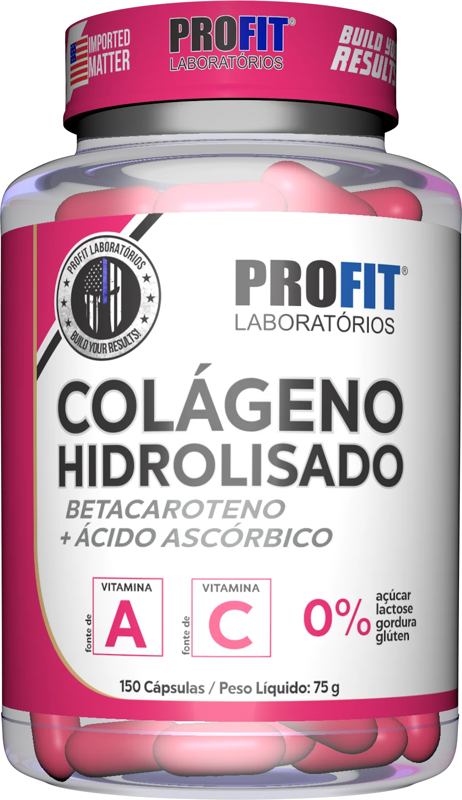 Colágeno Hidrolisado com Betacaroteno e Vitamina C - 150 cápsulas - ProFit Labs