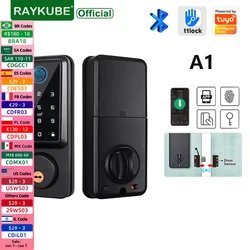 Raykube-ドアロックデジタル錠,A1 ot/Tuya,wifi,自動指紋,デッドボルト,ドアロックデジタル,ドアセンサー,パスワード,シックなカード,アプリ,キー付き