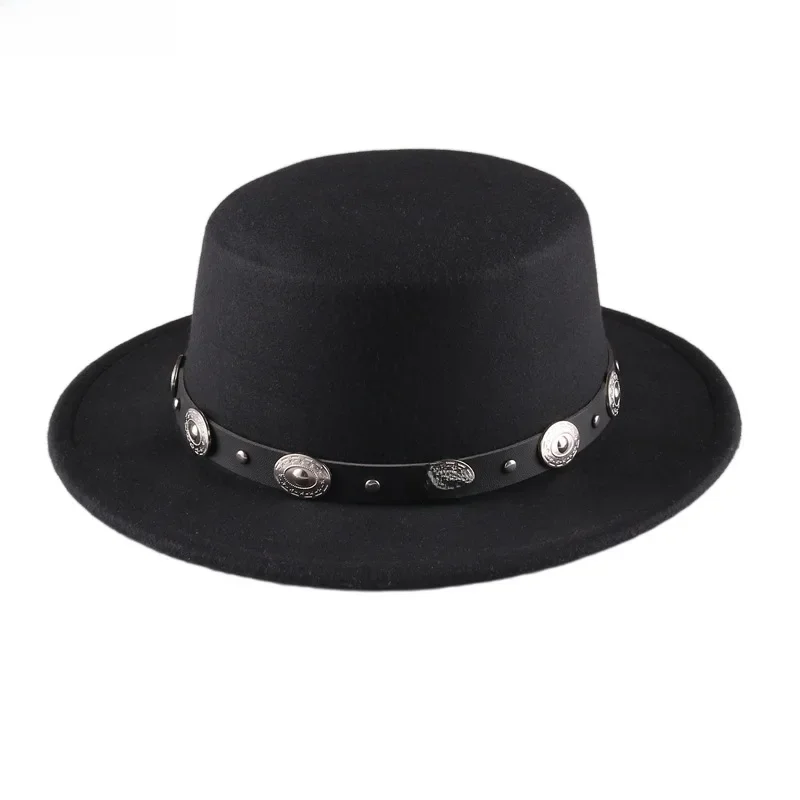 Panama Vintage czarny kapelusz Fedora z szerokim rondem męski płaski top wełniany czapka jazzowa eleganckie damskie kapelusze dla dżentelmenów hazardzistów — zdjęcie 2