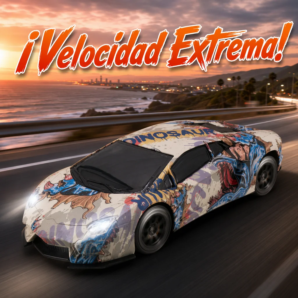 coche de control remoto con luces y diseno graffiti dinosaurio - vehiculo rc 116 de alta velocidad - juguete de carreras de simulacion urbana