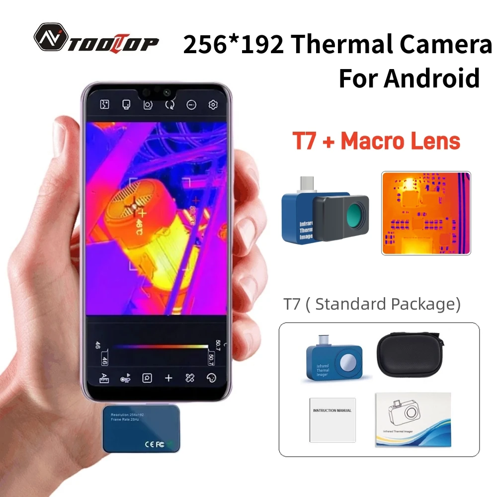 Mini kamera termowizyjna TOOLTOP T7 256*192 25 Hz Kamera termowizyjna z systemem Android typu c 15 ℃ -600 ℃   Ogrzewanie wykrywające konserwację