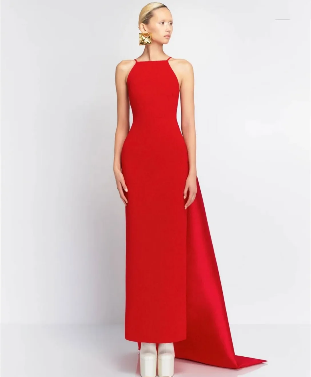 

Customized Long Crepe Evening Dresses with Slit Mermaid فساتين الحفلة Watteau Train Wedding Guest Dress for Women