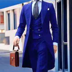 Royal Blue Long Tail Coat 3 Piece Gentleman Man Suit Smoking Da Sposo Moda Maschile Per Giacca Da Ballo Da Sposa Gilet Con