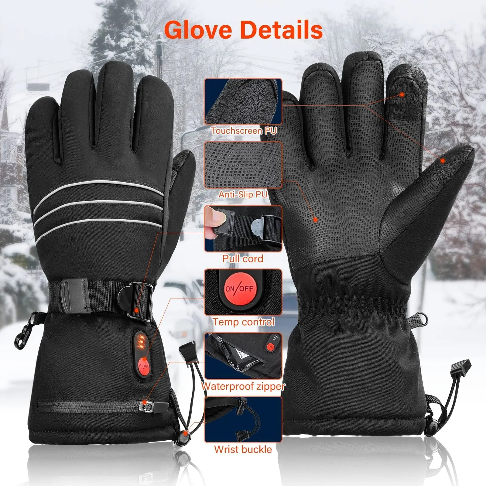 Rechargeable Waterproof Heated Gloves for Men and Women, Skiing and Riding, Outdoor