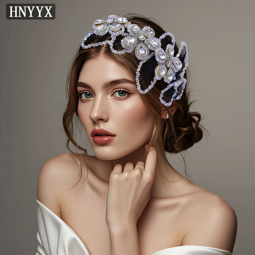 

HNYYX Luxury Rhinestone Headband Sparkling Wedding Hair Accessories Baroque Fashion Flower Non-Slip Headpiece Crystal Tiara A185