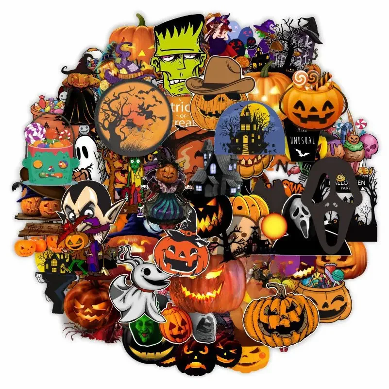 AliExpress Hizxj 10/30/50/100pcs Halloween Pumpkin Stickers Laptop Bicycle Guitar Skateboard Sticker Kid DIY Graffiti