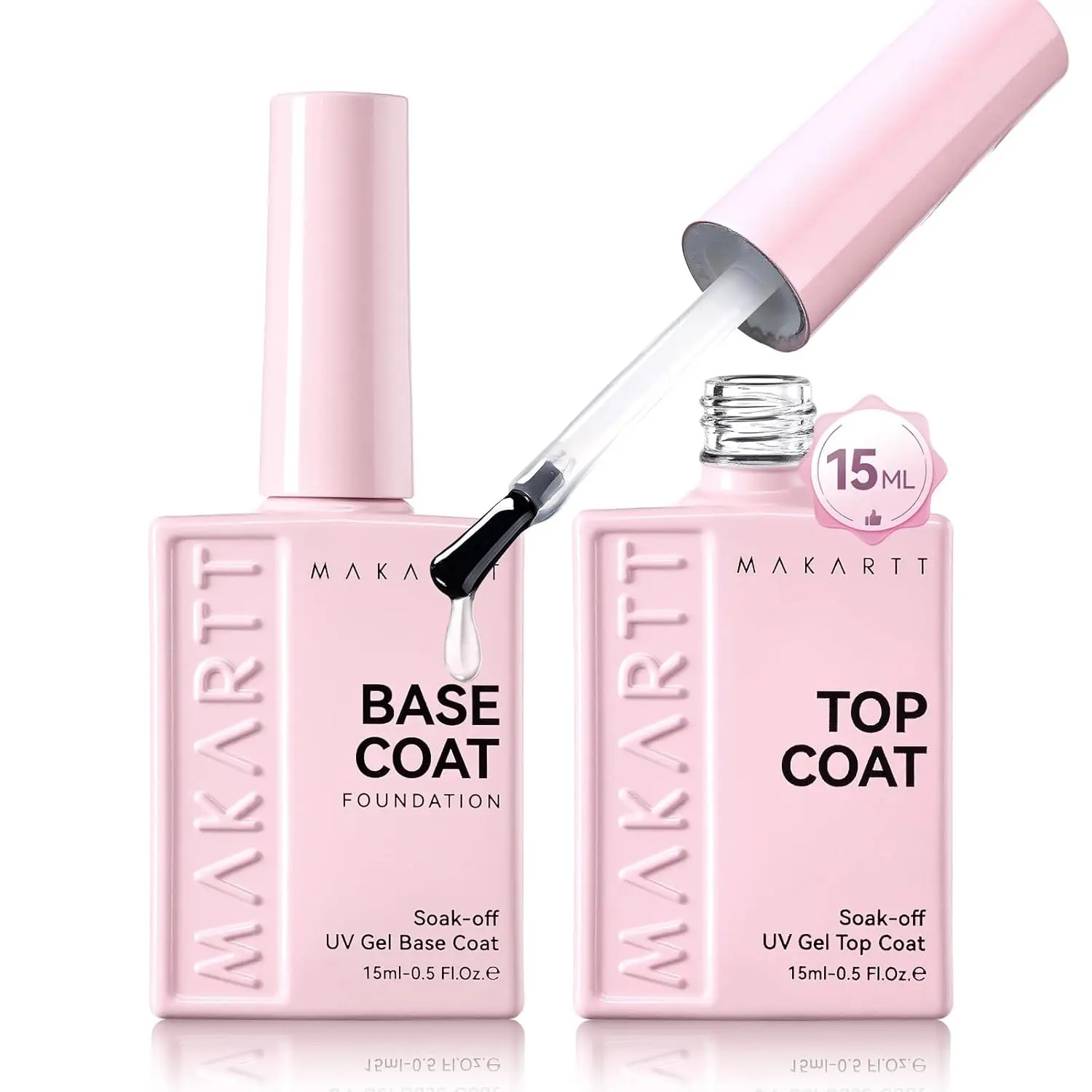 Makartt Gel Top and Base Coat Set 2 PCS 15ml No Wipe Diamond Shine Long Lasting Soak Off UV LED Nail Polish Manicure DIY Salon