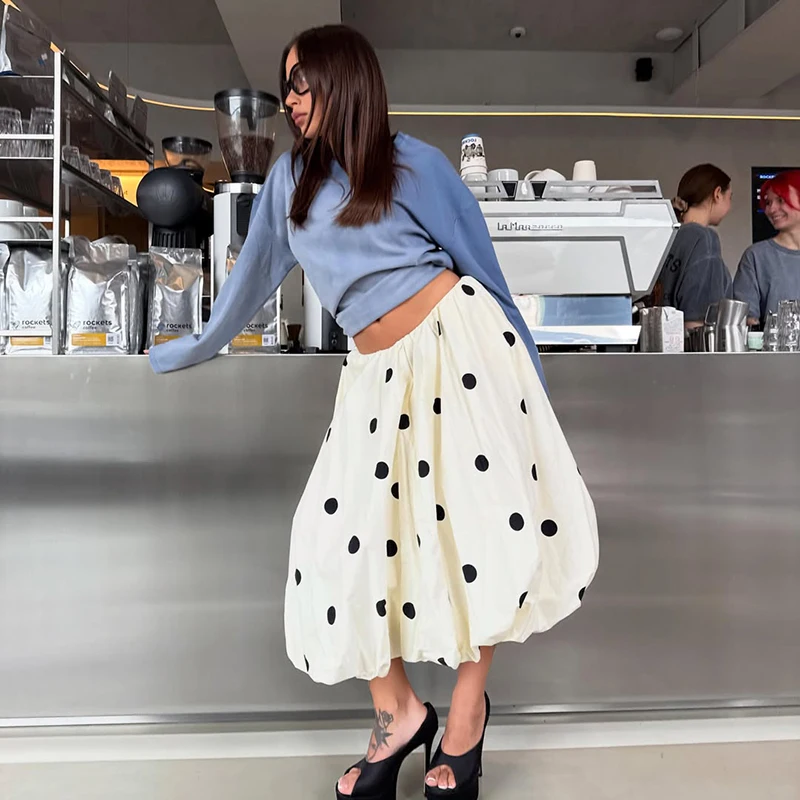 Polka Dot Bubble Skirt Women Summer Elegant Balloon Midi Skirts Vintage high Waist Flattery Puff Vacation Party Long Skirt