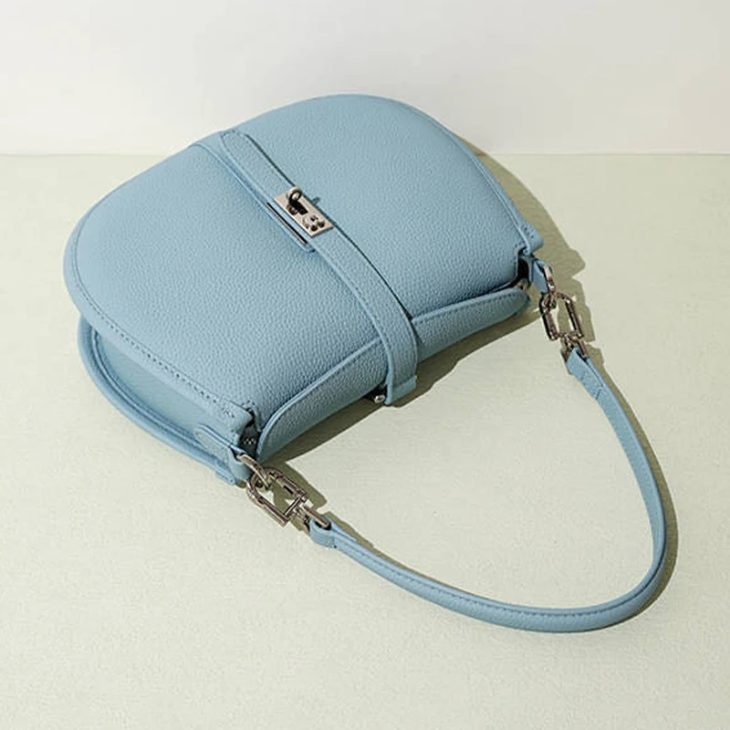 고르피아 여성용 천연 가죽 메신저 백 독특한 잠금장치 이중 지퍼 클로저 럭셔리 숄더백 스타일리시한 수납용