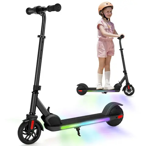 Electric Scooter For Kids Ages 6-12 150W Motor 10 MPH Max Speed & 7 Miles Colorful Lights Adjustable Height & Speed LED Display