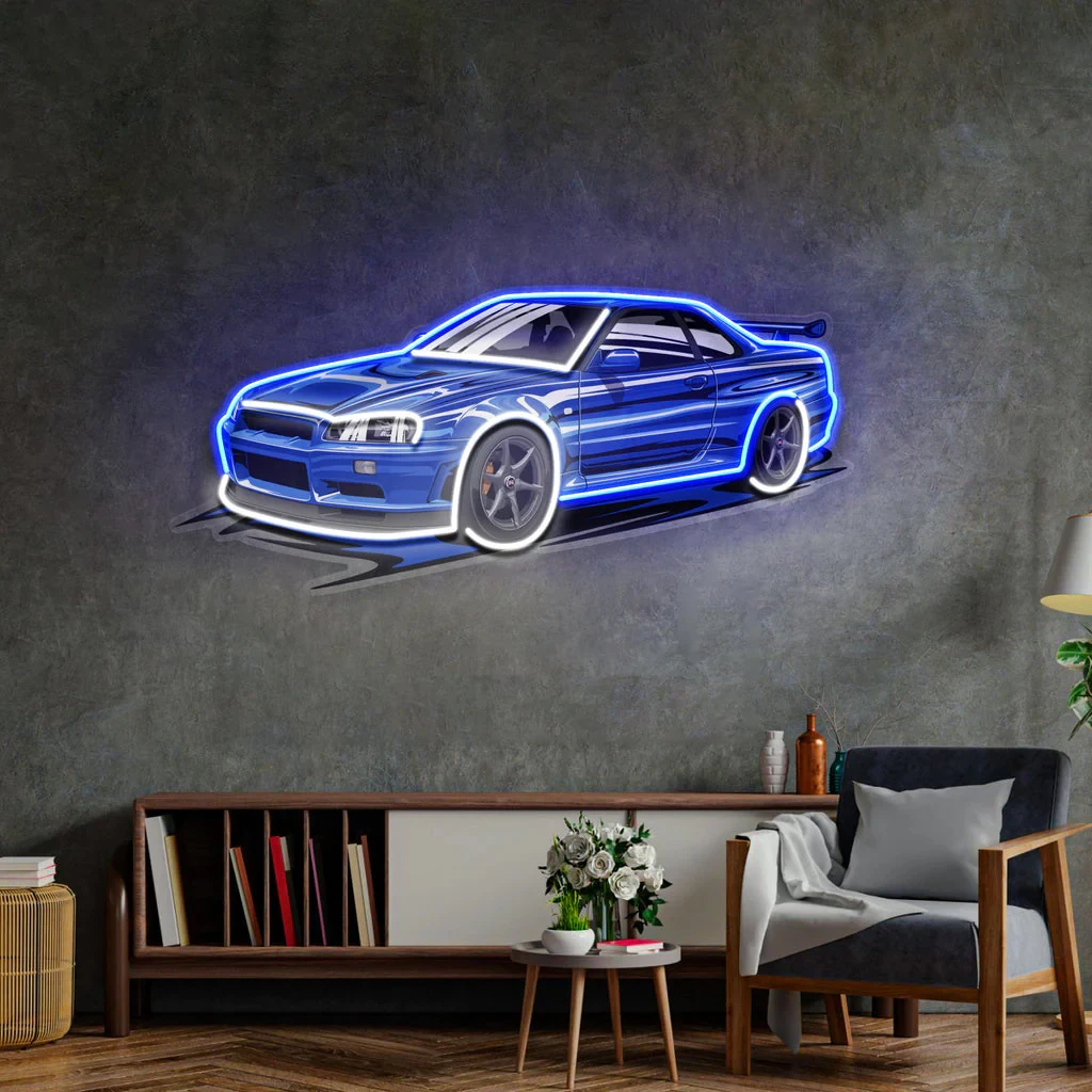 Sports Car Neon Sign UV Print Blue Sport Car Neon Game Room/Boy Room Decor Racing Car Bar Club Wall Decor Gift for Him