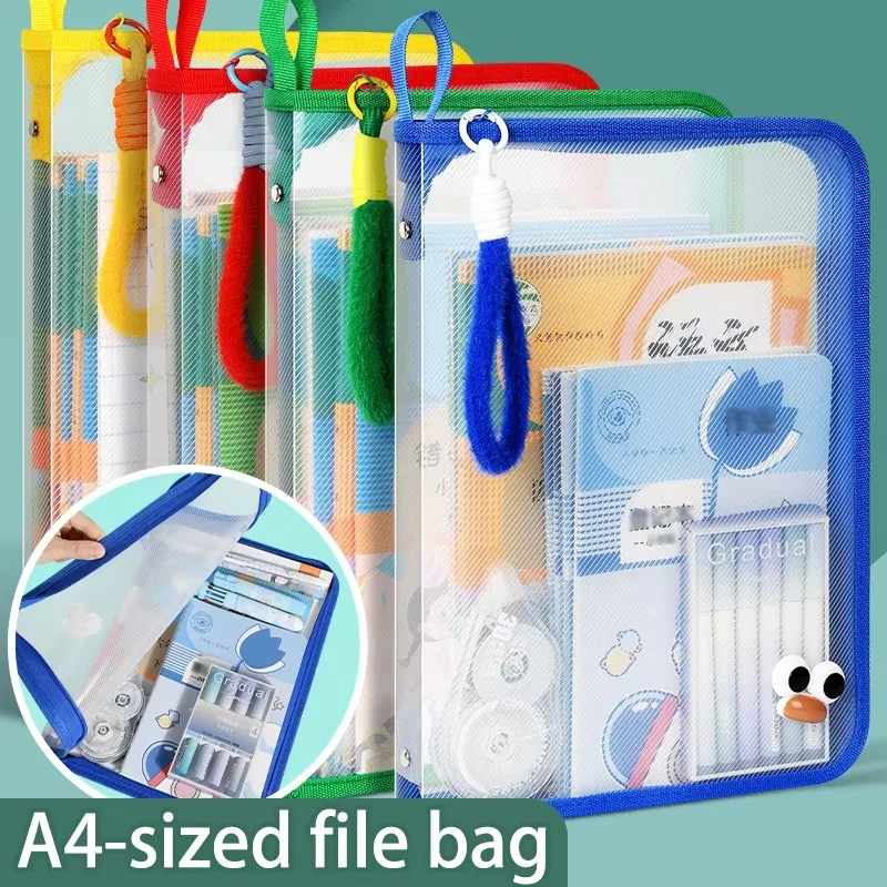 

Stylish A4 Clear Zipper File Bag Transparent Document Organizer with Subject Labels for School Supplies Office Stationery Storag