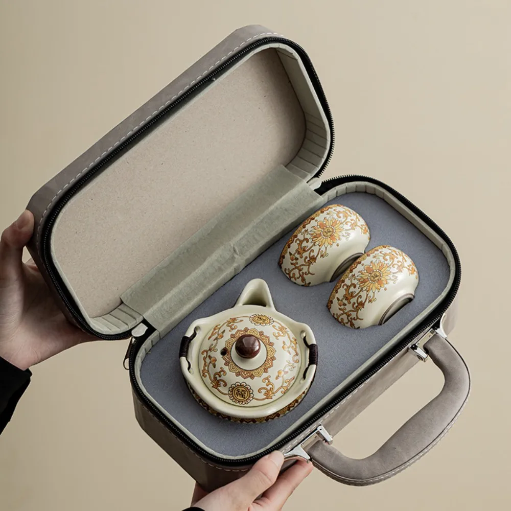 

Outdoor portable tea brewing set gift Ru kiln Jinhua Youfu travel tea set home ceramic hand-clawed pot teacup tea tray