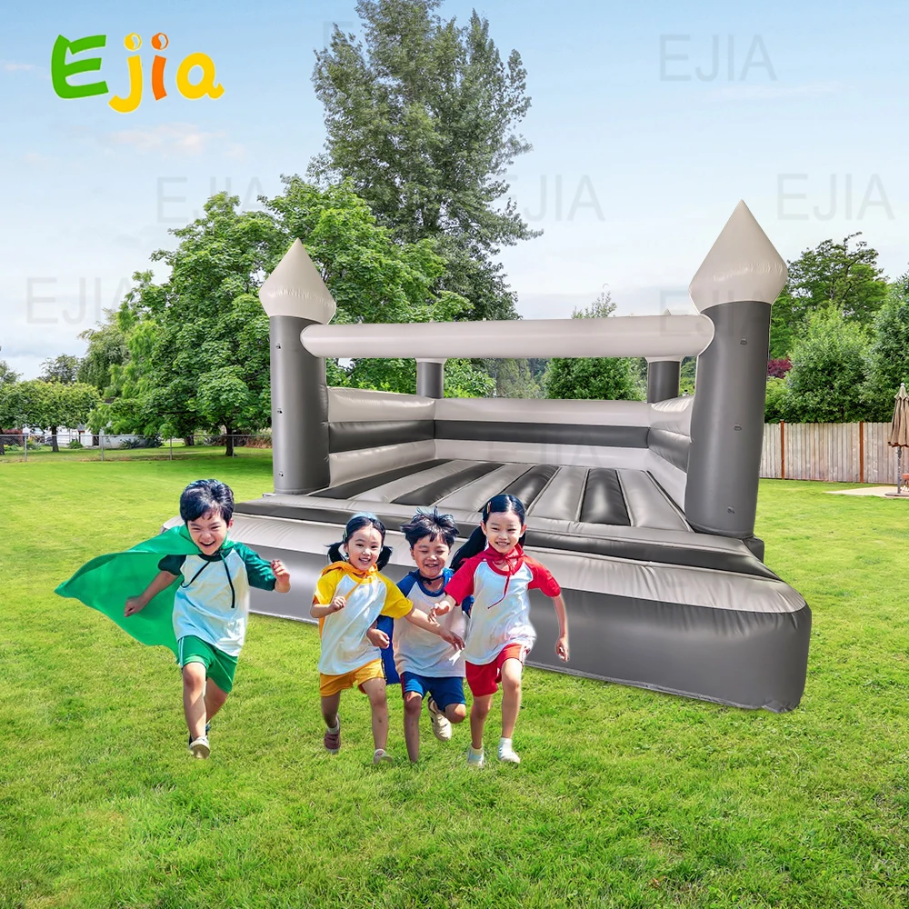 15x15x10ft Large  Inflatable Bouncy Castle PVC Grey White  Jumping Castle House With Blower For Kids Family Backyard Party