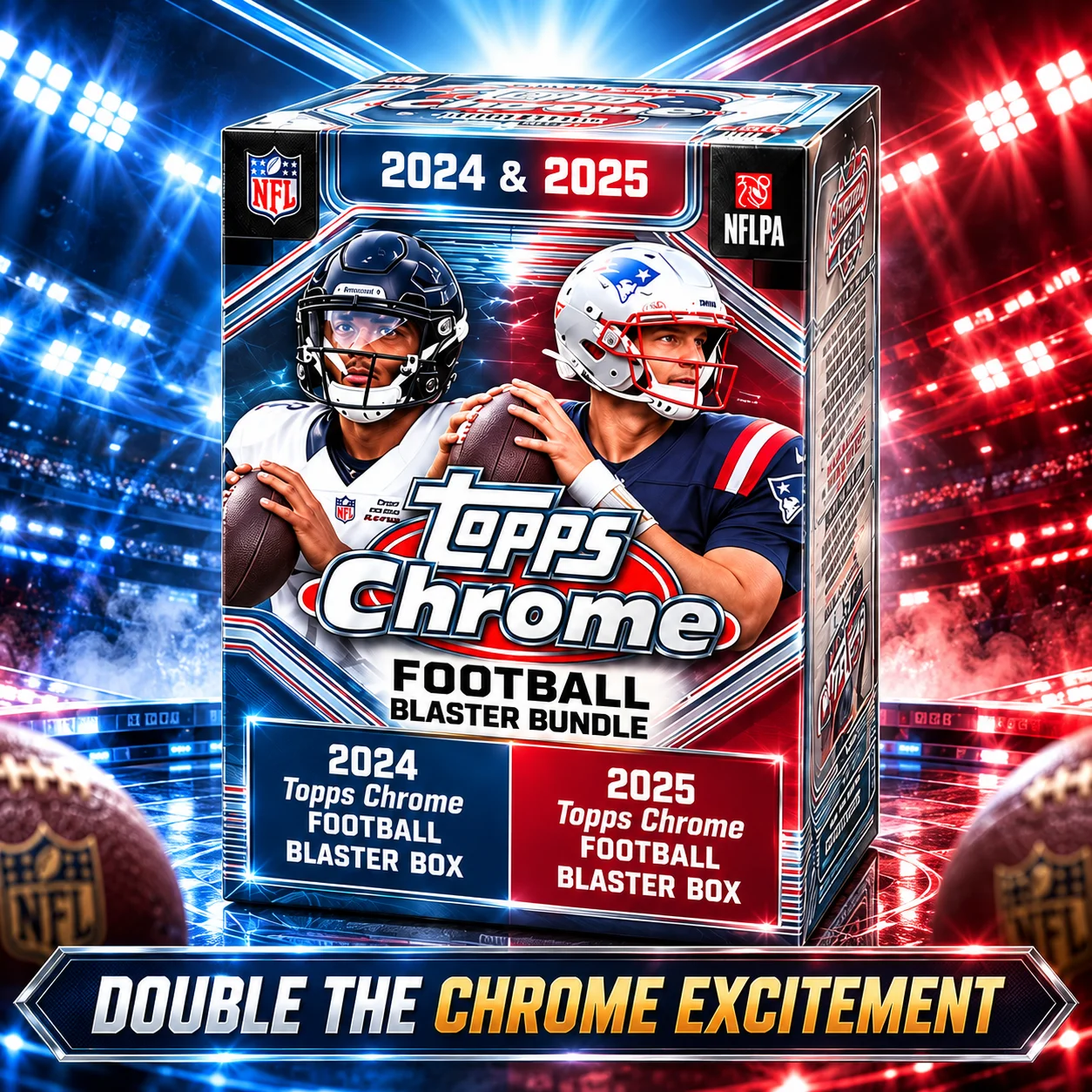 2024 Topps Chrome Football Blaster Box With 2025 Topps Chrome Football Blaster Box, 56 Cards NFL Football Trading Cards Bundle, Look for 8 Refractor Parallels, 2 Raywave Parallels, 3 Rookies And Numbered Parallel Chase on Average