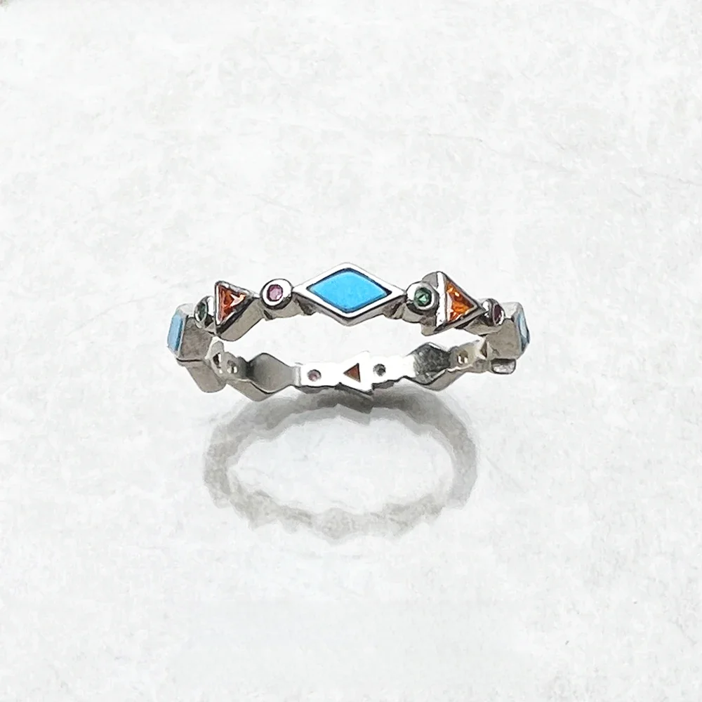 Pierścionek Paradisiacal Colorfull Stones, Europe Turquoise 925 Sterling Silver Fine Jewerly For Women Summer Brand New Bohemia Gift — zdjęcie 2