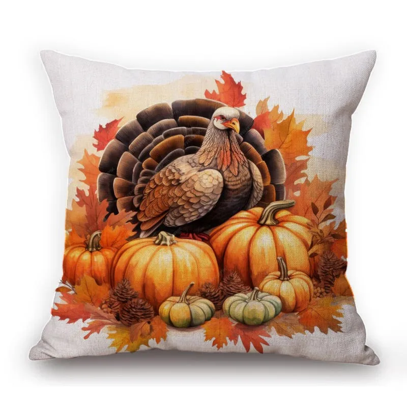 May Flower Thanksgaving Turkey Art Cotton Linen Sofa Throw Pillow Case Square Home Decoration Autumn Fall Chair Cushion  Cover