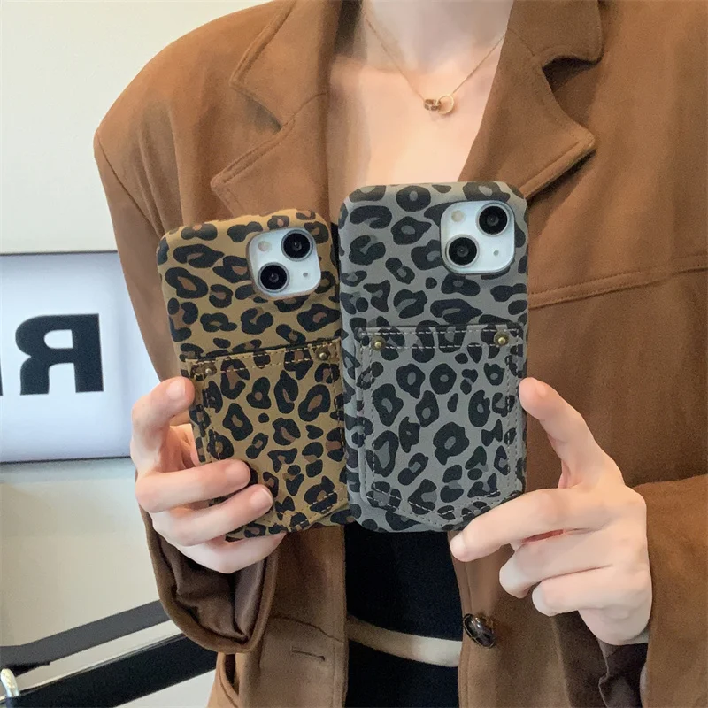 

Leather Leopard Print Card Slot Phone Case, Cute Cover, iPhone 16 Pro, 15, 14, 13 Pro Max, Apple 15 Pro Max, Luxury, Fashion