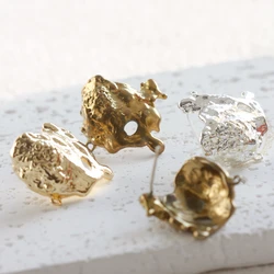 DIY Supply-2 Pieces (One Pair) Solid Brass Earring Finding with Sterling Silver Pin - Irregular 22x20.6mm (4901C-G)