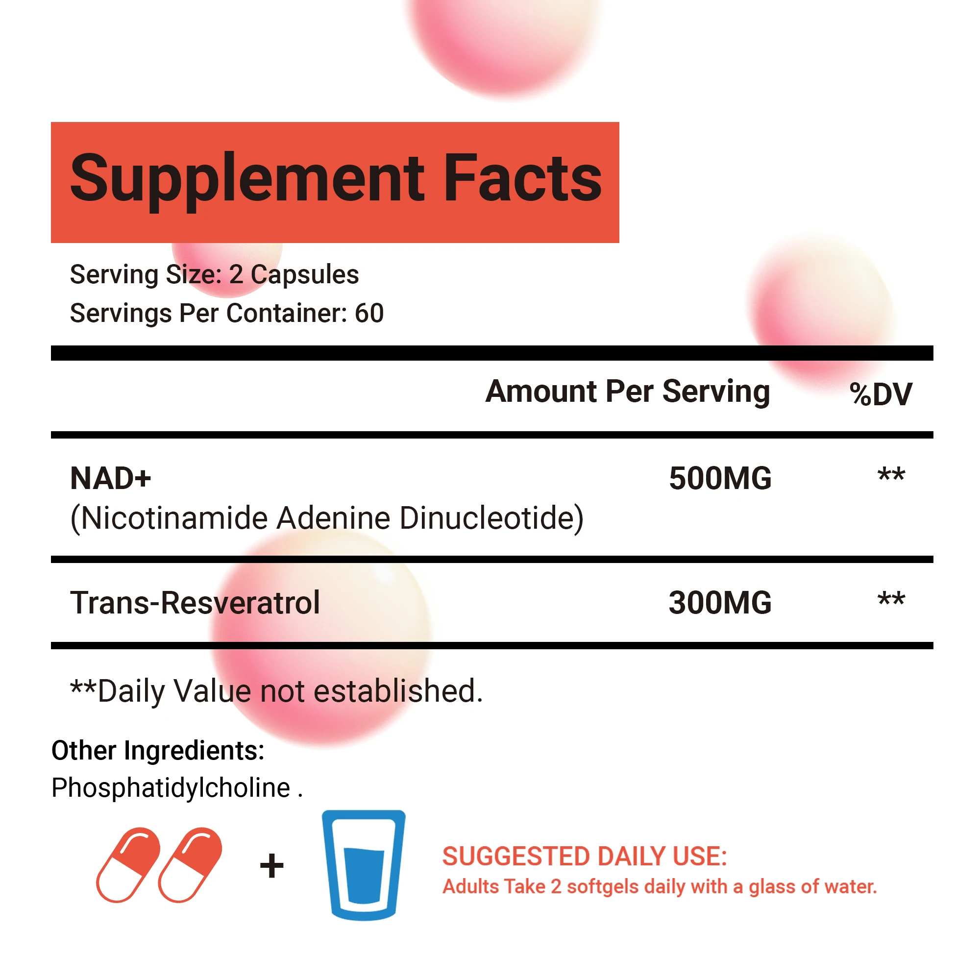 Liposomal NAD+ Supplement - Trans-Resveratrol - Cell Health, Anti-Aging, Energy, Focus - 120 Capsules