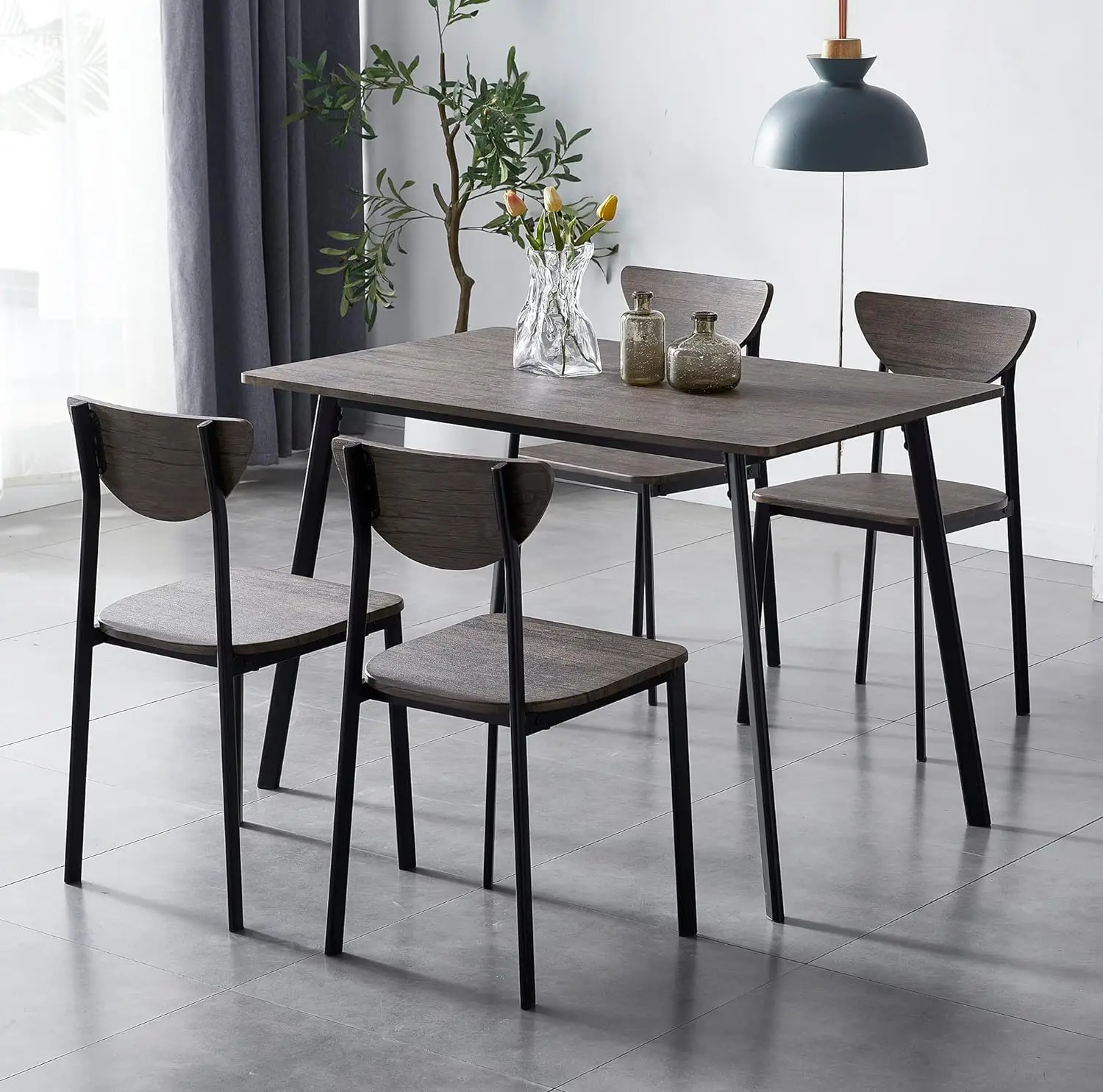 mcc direct Dining Table and Chairs Set Metal Wood Effect Table Dining Set 4 Chairs Blake