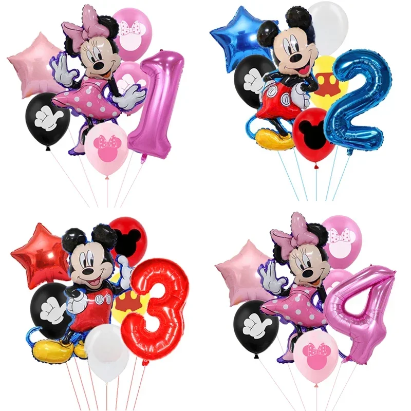 Ensemble de ballons en aluminium Minnie, 7 pièces, Mickey Mouse, décoration de fête d'anniversaire, réception-cadeau pour bébé, jouet pour enfants, fournitures de ballons à Air