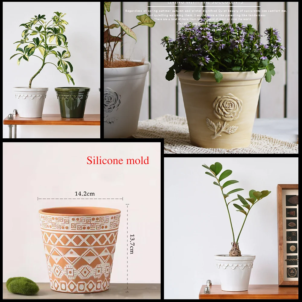 

Rose relief cement European personality simple breathable flowerpot silicone mold home concrete large flowerpot mold