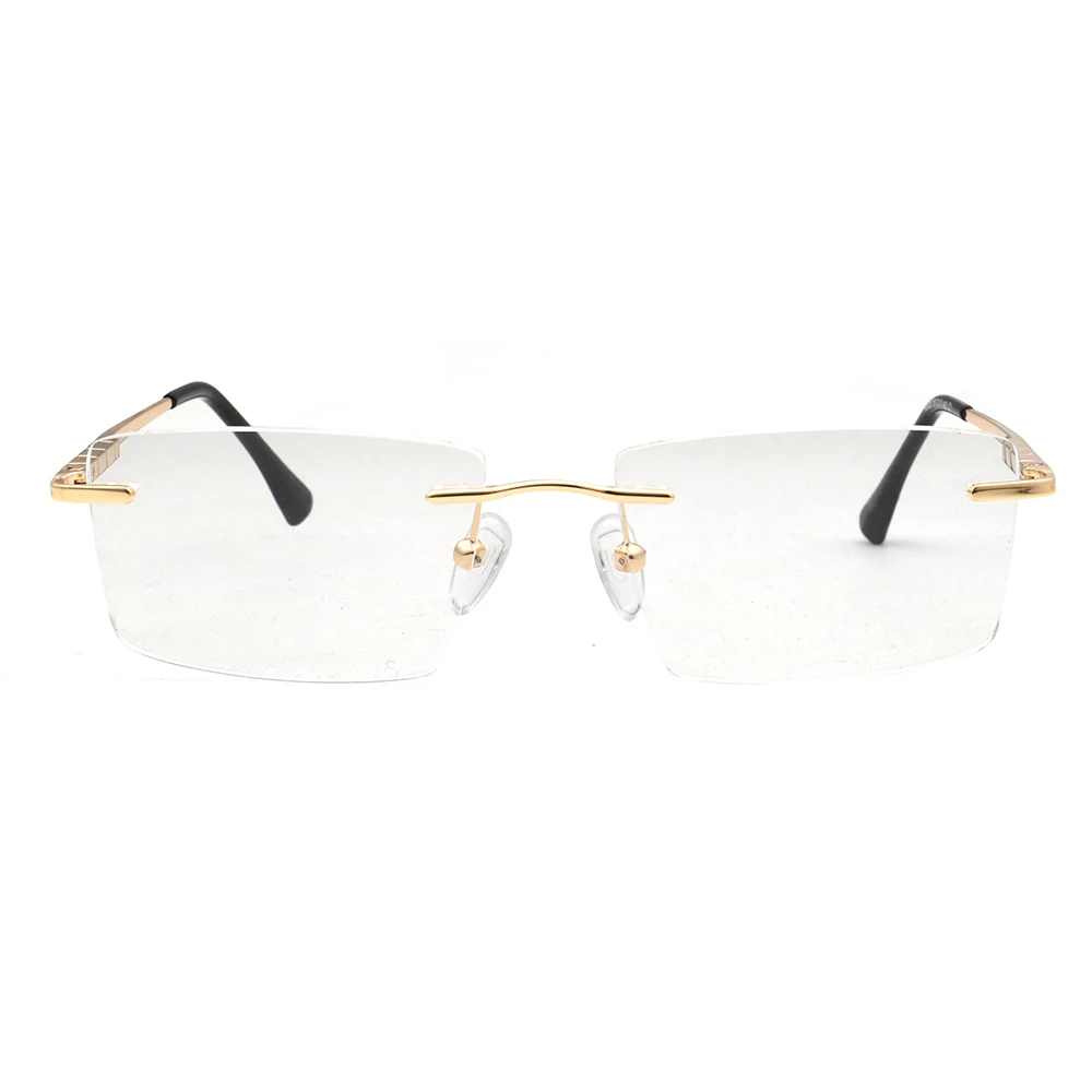 Men Rectangular Rimless Eyeglass Frames for Men Square Business Metal Optical Glasses Frames Light Spectacles Gold Silver Black